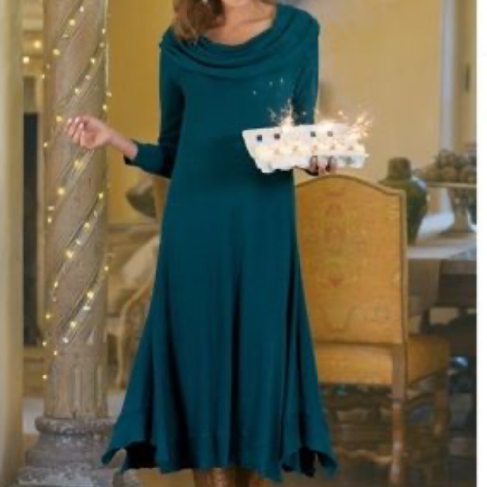 Soft Surroundings B’Call Knit Cowl Neck MIDI Dress Large Tall